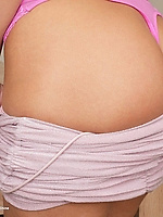 Classy brunette spreads pink lips and hairy crack