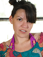 Alt babe strips slow to reveal thick hairy bush and perky tits