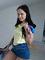 Brunette babe gets fucked hard and shows off her hairy pussy